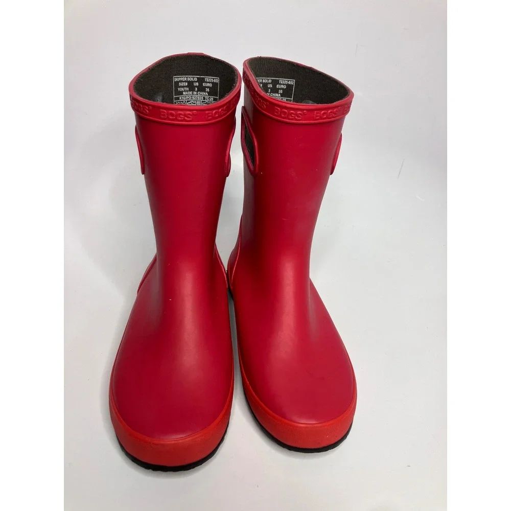 Bogs Skipper Solid Rain Boots Kids Size 3 Red Good Waterproof Pull On Handle